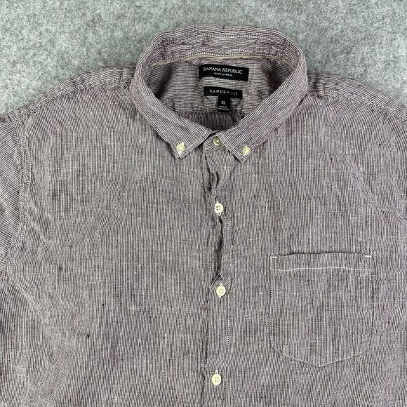 Banana Republic Linen Shirt Mens XL Micro Camden Fit Short Sleeve Button Up - Picture 1 of 12